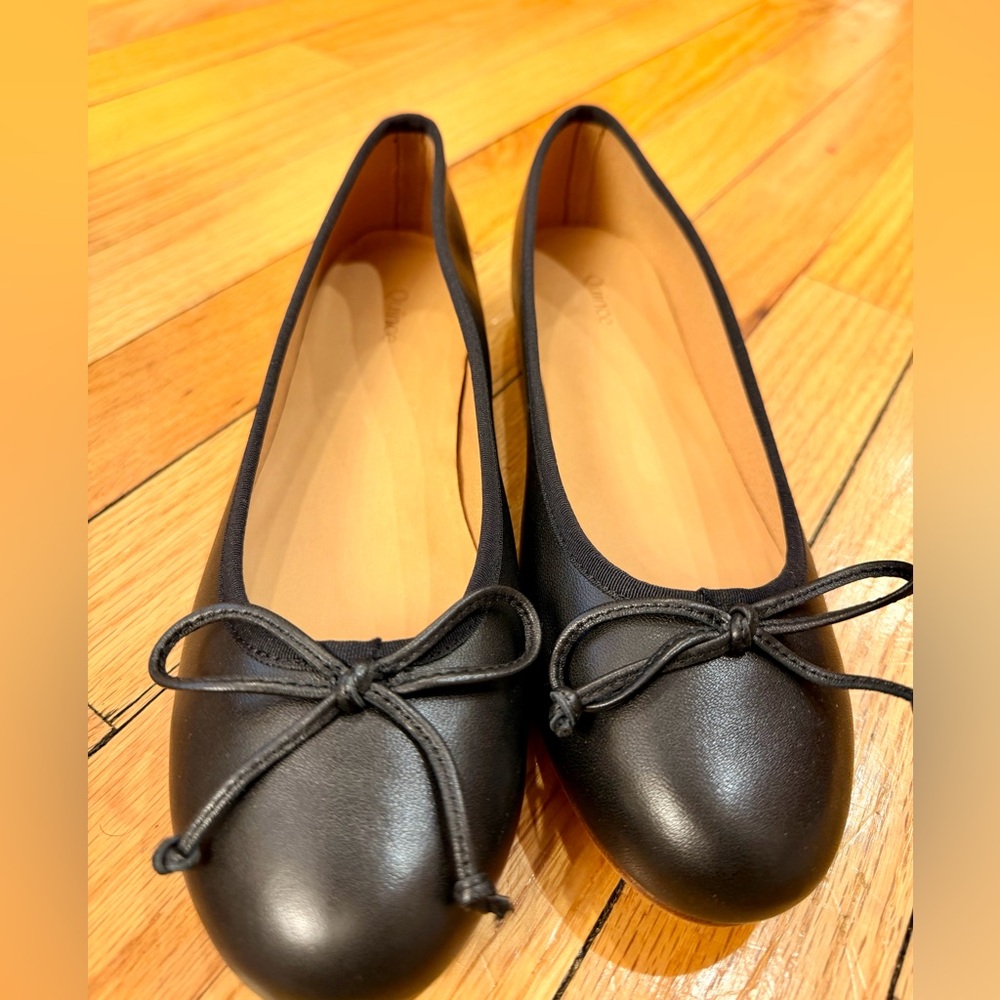 Quince Black Italian Leather Bow Ballet Flats New